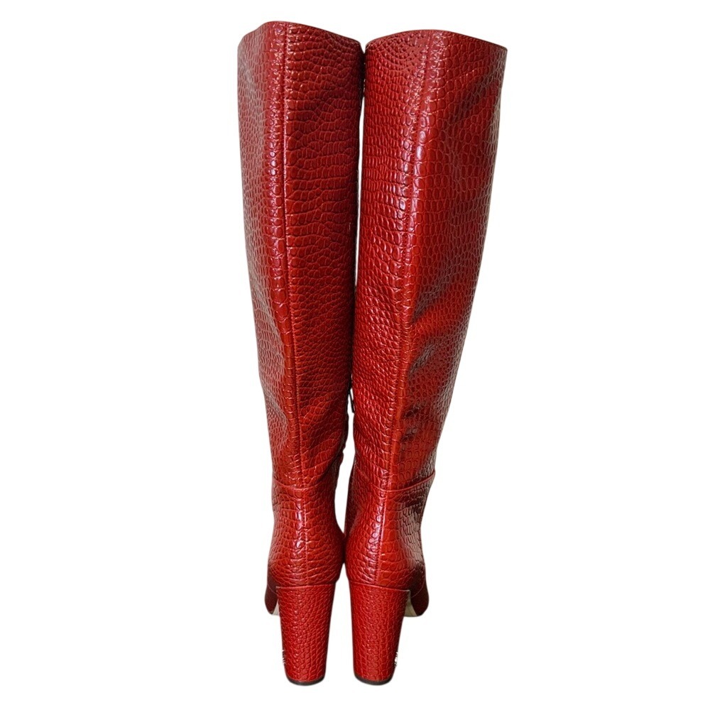 SAM EDELMAN Raakel Knee High Boot Red Croc Embossed Leather Size 7.5 EUC - Picture 4 of 13